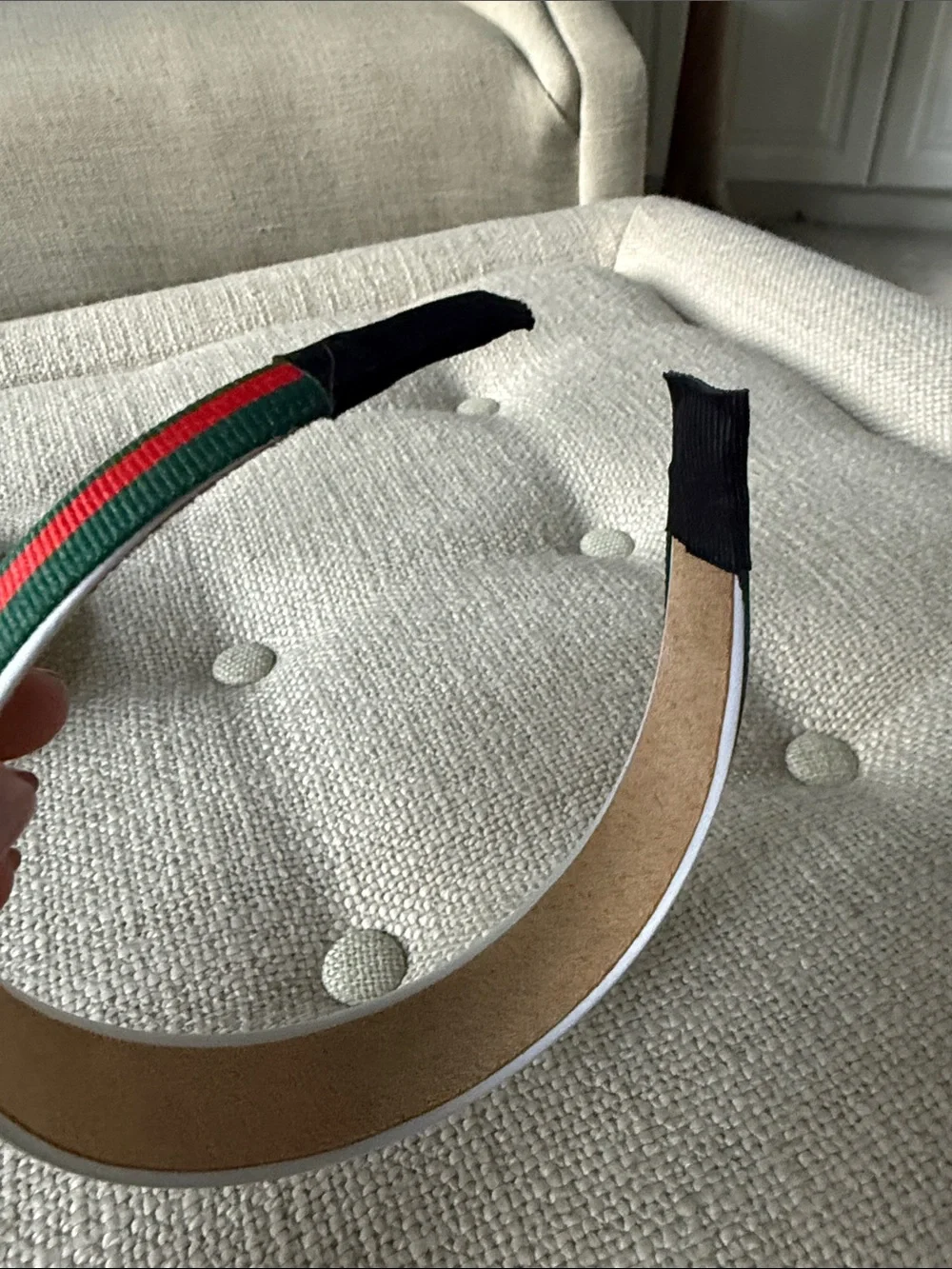Pearl & Bee Embellished Green and Red Ribbon Headband